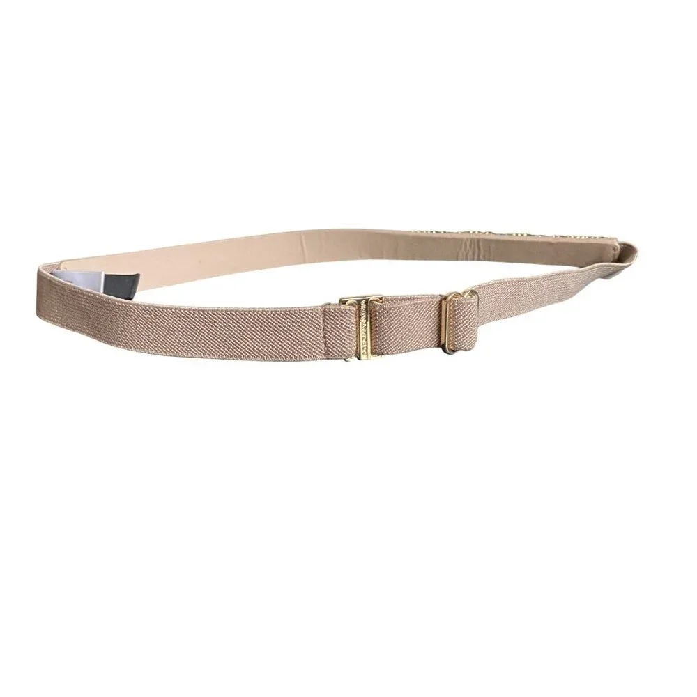 BCBG Thin Elastic Jeweled Rhinestone Glitter Adjustable Belt Gold Hardware - S
